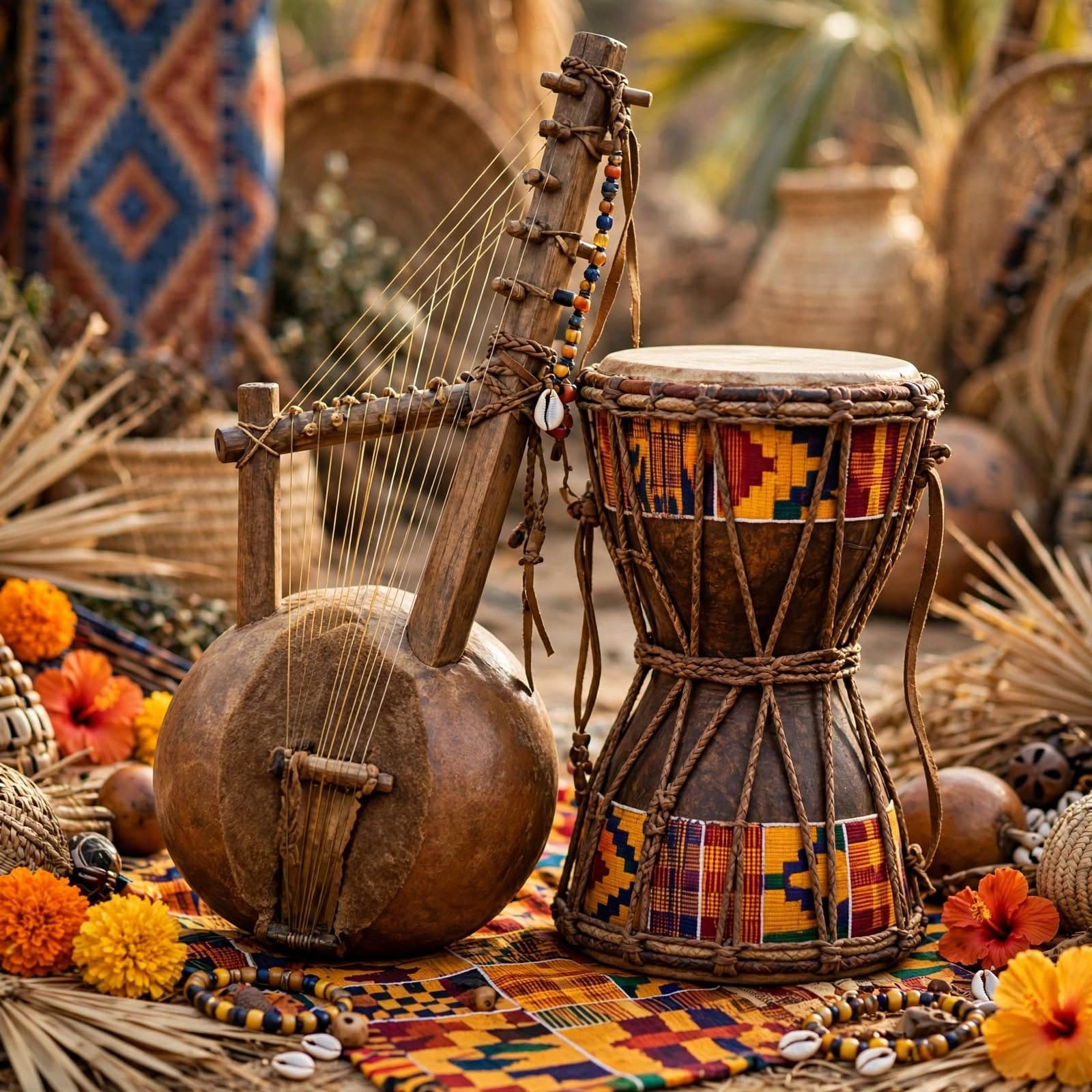Traditional Pentatonic Kora and Talking Drum Celebration in Africa