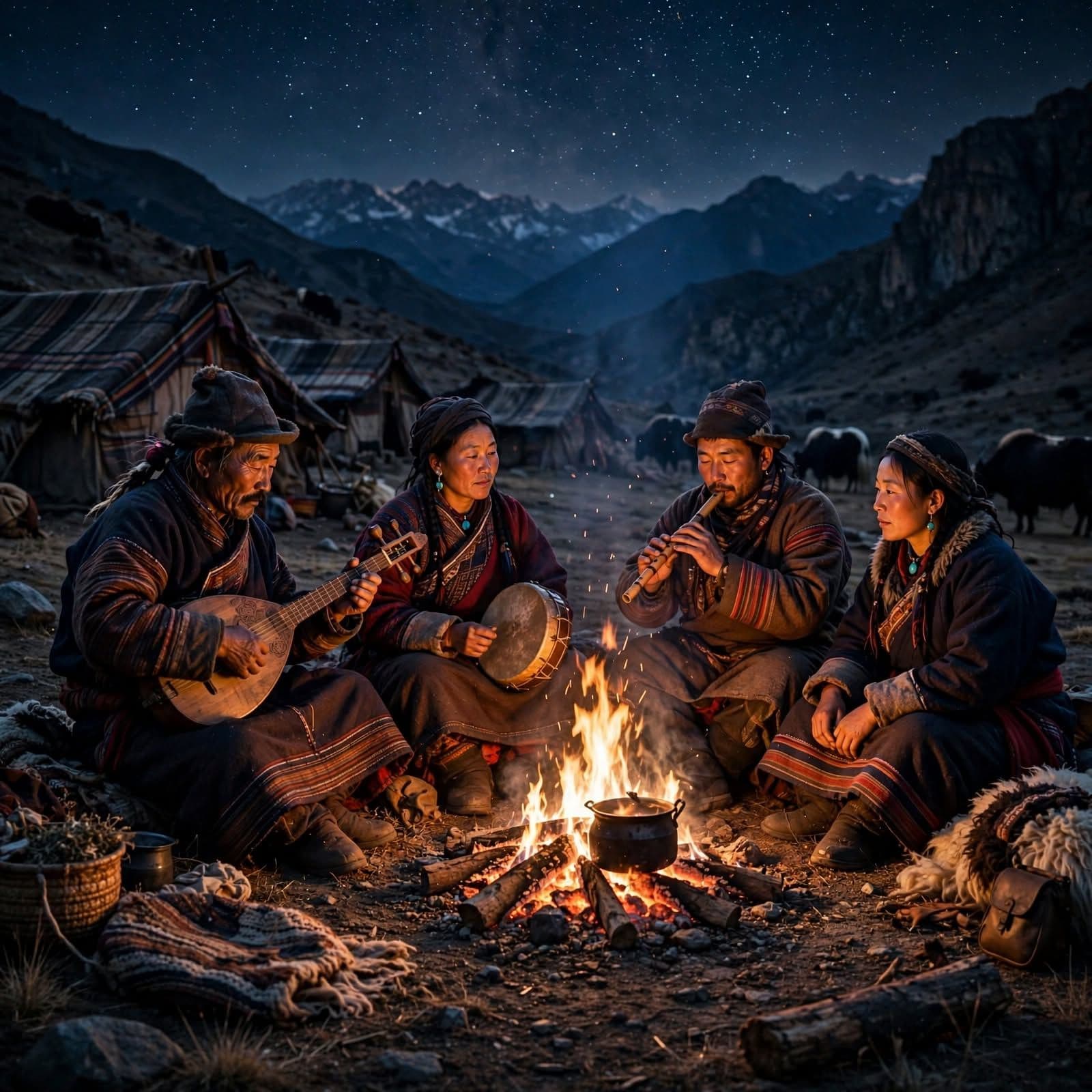 Tibetan Nomad Fire Dramnyen Lute Campfire Music