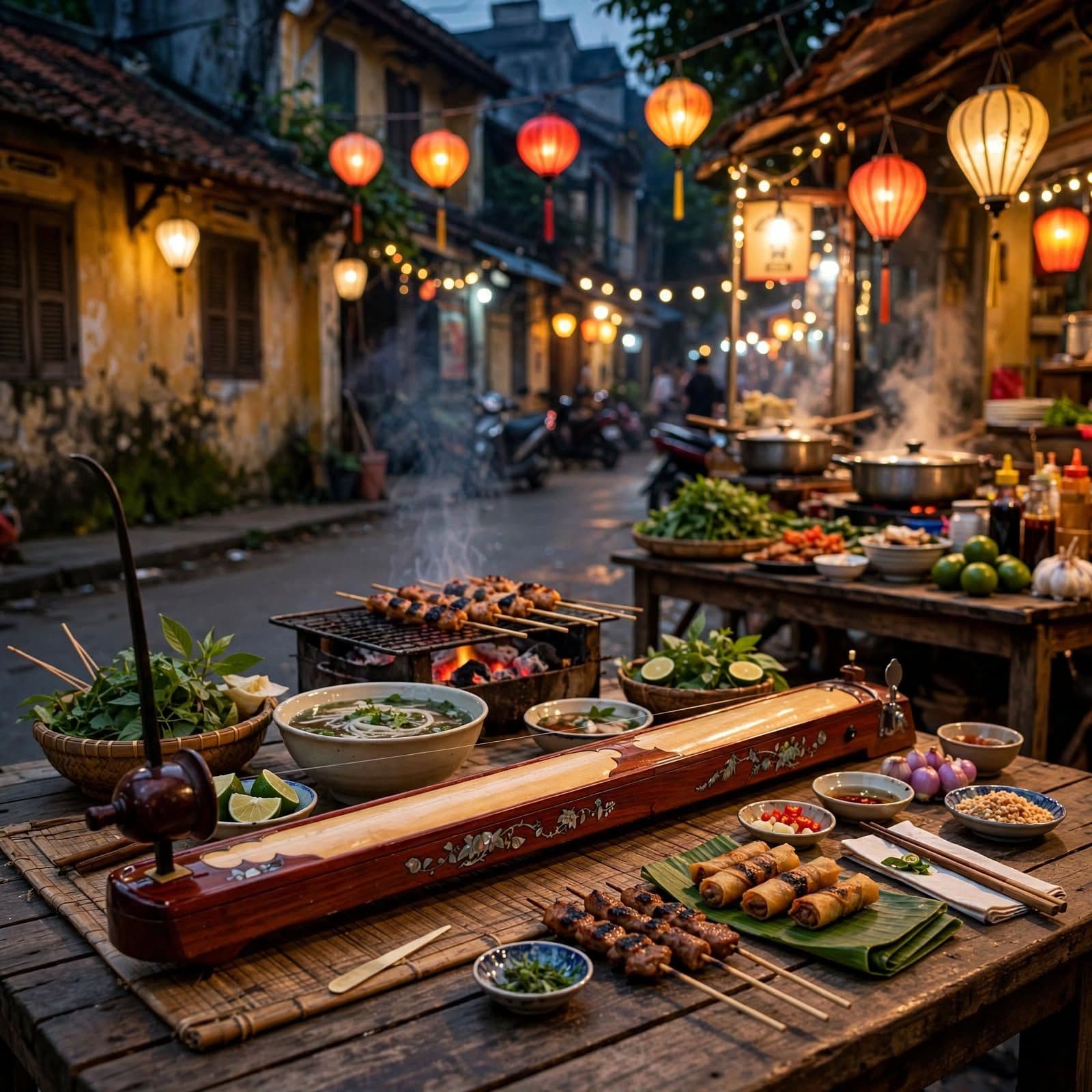 Vietnamese Street Food Night Dan Bau Folk Ambient